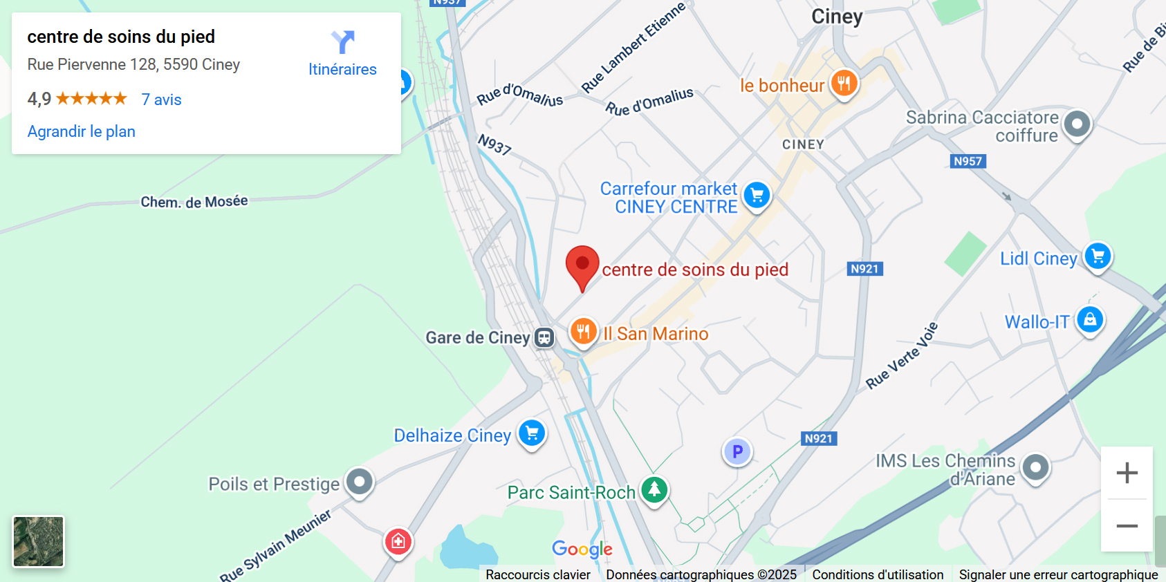 carte du centre de soins du pied ciney